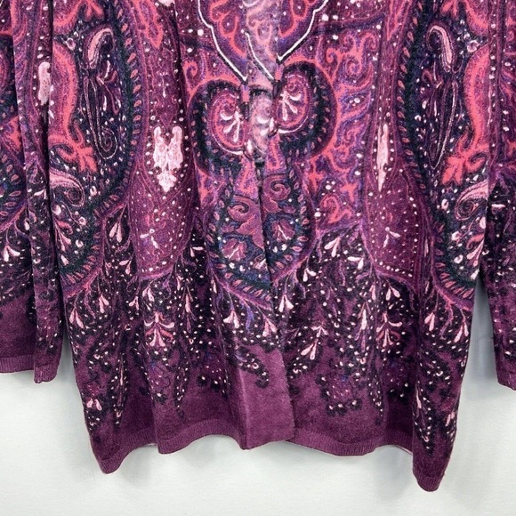 Talbots Woman Purple Paisley Wool Blend Open Cardigan Size X Lambswool - Picture 5 of 10